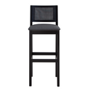 Banqueta de Madera Silvia con Respaldo en Malla y Asiento Tapizado – Negra – Lino Oscuro