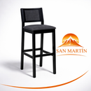 Banqueta de Madera Silvia con Respaldo en Malla y Asiento Tapizado – Negra – Lino Oscuro