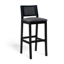 Banqueta de Madera Silvia con Respaldo en Malla y Asiento Tapizado – Negra – Lino Oscuro